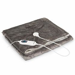 Klarstein Dr. Watson SuperSoft, výhřevná deka, 120 W, 180 x 130 cm, chlupatý plyš, krémová / šedá